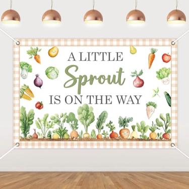 Imagem de Little Sprout Decoração de chá de bebê 1,5 x 1 m A Little Sprout is On The Way Pano de fundo Banner Vegetais Primavera Jardim Decorações de Aniversário Vegetação Gênero Revelar Decoração Natureza