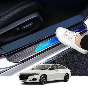 Imagem de Kakash Acessórios interiores personalizados para Honda 10th Accord 2018 2019 2020 2021 2022 2023 Acabamento de peitoril da porta do carro de aço inoxidável, 4D peitoril da porta placa do desgaste adesivo de proteção de entrada da porta 4 peças/conjunto (azul)