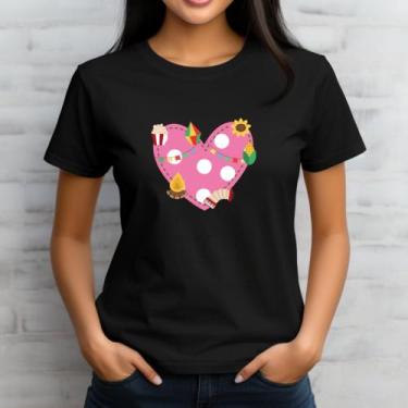 Imagem de Camiseta babylook estampa festa junina arraiá na escola coração com de