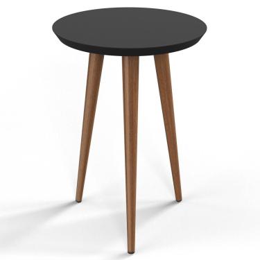 Imagem de Mesa Lateral Redonda Pés Madeira Luna 440 Off White