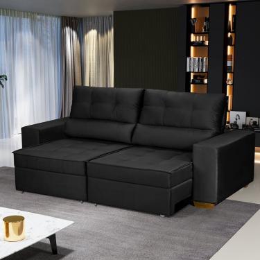 Imagem de Sofá Baú Retrátil E Reclinável 4 Lugares 220cm Veludo Nobre Preto
