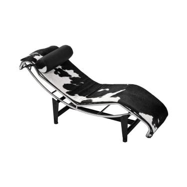 Imagem de Chaise Lc-4 Cromada Em Couro Vaquejado Preto E Branco Cor Preto