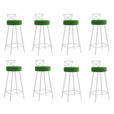 Imagem de Kit 08 Banqueta Alta Com Encosto Tânya Eiffel Cozinha Ferro Branco Verde - Amey Decor