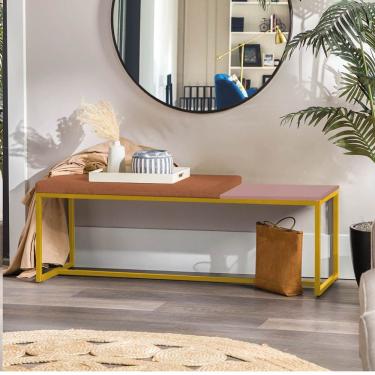 Imagem de Banco Recamier Puff 140cm Industrial Dourado Suede Terracota Tampo Quadrado Mdf Rose