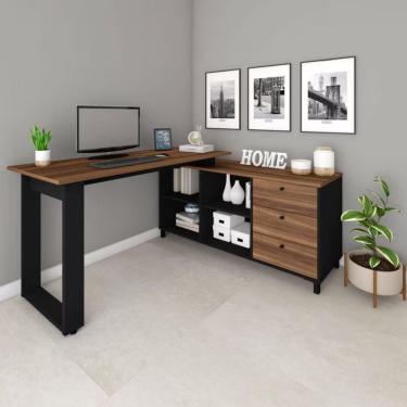 Imagem de Escrivaninha Artany Next Com 3 Gavetas E 4 Nichos Ipe Com Preto