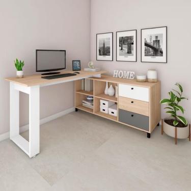 Imagem de Escrivaninha Artany Next Com 3 Gavetas E 4 Nichos Carvalho/branco/grafito