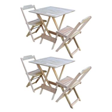 Imagem de Kit 2 Conjuntos De Mesa Dobravel Com 2 Cadeiras De Madeira 70x70 Ideal Para Bar E Restaurante - Sem