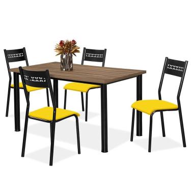 Imagem de Mesa De Jantar Aço Nobre Júlia Plus Com 4 Cadeiras Preto, Amarelo E Marrom