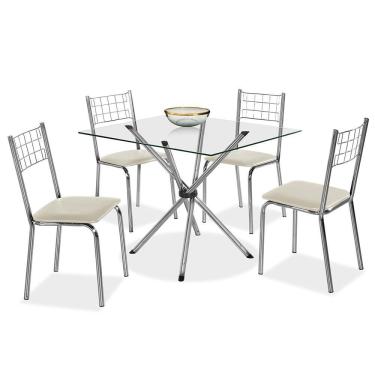 Imagem de Mesa De Jantar Aço Nobre Letícia Plus Com 4 Cadeiras Iris Com Assento Em Courino Bege