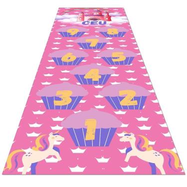 Imagem de Tapete Amarelinha Infantil Ilustrado Criança Lona Titulos Amarelinha Cupcake