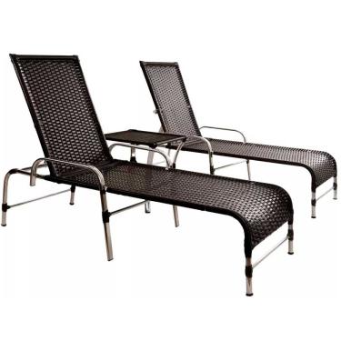 Imagem de Kit Espreguiçadeiras Catar E Mesa Garden Confortável Trama Preto