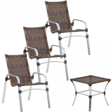 Imagem de 3 Cadeiras E Mesa Alumínio Piscina área Jardim Trama Móveis Argila