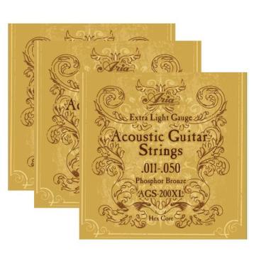 Imagem de Kit 3 Encordoamento Violão .011 AGS200XL Phosphor Bronze Aria Guitars