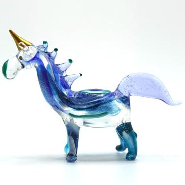Imagem de Sansukjai Unicorn Tiny Miniature Figurines Hand Blown Glass Art Fantasy Animals Collectible Gift Home Décor (Blue Green)
