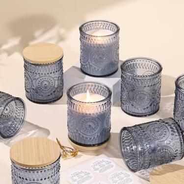 Imagem de VERLENS Pacote Com 10 Potes De Vidro Azul Para Velas Tampas Fazer 8 Oz, Recipientes, Suprimentos Bricolage, Kit Vasos, Decorações