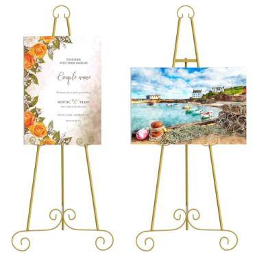 Imagem de Nandae Pacote Com 2 Cavaletes De Metal Redondos 46" Altura, Decorativos Vintage Dourados, Ajustáveis, Chão, Suporte Corrente, Perfeitos Para Exibir Fotos, Obras Arte E Porta-Retratos Casamento