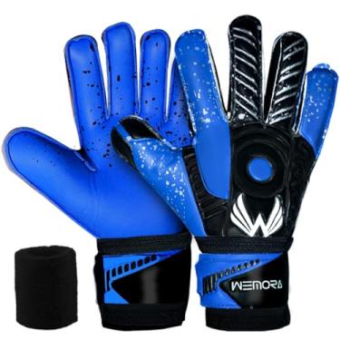 Imagem de WEMORA Luvas De Goleiro Futebol Fingersave Para Crianças, Jovens E Adultos Com 7,5 Mm Aderência Forte, Palma Flexível Espinhos Nos Dedos (Azul, Tamanho 5, Adequado Crianças 9 A 12 Anos, Ambidestro)