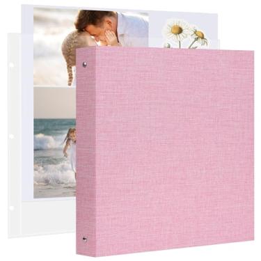Imagem de Remowith Álbum De Recortes Grande Com 50 Folhas Plástico E Papel Para Scrapbook 8,5 X 11", Capa Linho, 3 Argolas, Álbuns Fotos Casamento, Bebê, Família, Memória Rosa
