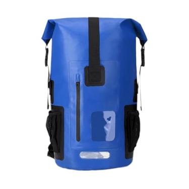 Imagem de Pegciuho Mochila seca com tampa de enrolar à prova d'água de 55L, bolsa seca de 33x58 cm, design ergonômico de PVC para passeios de barco, vela, leve e, Azul