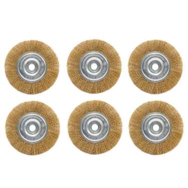 Imagem de Kit 6 escova rotativa circular latonada 6" x 1/2" para motoesmeril - O