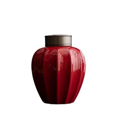 Imagem de LICONG-2019 Recipiente de chá de cerâmica para armazenamento de chá solto com tampa dupla selada linda vasilha de chá para café, açúcar, nozes, erva, lata de chá de especiarias (vermelho)