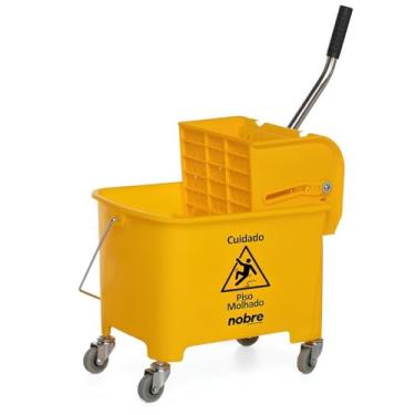 Imagem de Carro Balde de Limpeza com Espremedor, 20L, Amarelo, com Divisor de Água e Rodas