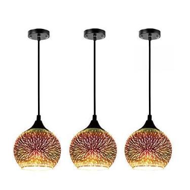Imagem de Newrays 3 pacotes de vidro 3D moderno colorido fogos de artifício luminária pendente criativa com abajur de 16 cm