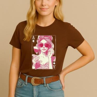 Imagem de Camiseta T-shirt Casual Feminina Estampa Mulher Carta Modinha Algodão 