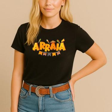 Imagem de Camiseta Festa Junina Estampa Arraiá Bandeirinha Feminina São João Arr