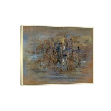 Imagem de MUHJDYC Zao Wou-ki Pintura famosa abstrata - imagem de arte em tela - arte de parede para sala de estar - reprodução de impressões (Cidade) moldura prata 20x25cm-8x10in