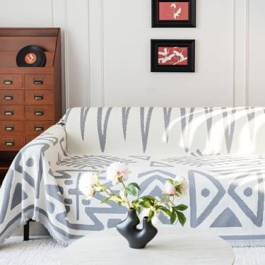 Imagem de GPQAWER Capa De Sofá Boho, Chenile Macia Para Cães, Multiuso Proteção Móveis Com Borlas, Lavável 3 Almofadas (Cinza 183 Cm X 298 Cm)