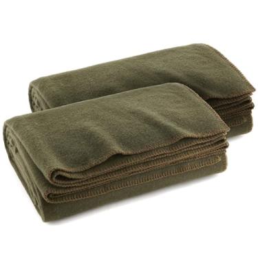 Imagem de Cobertor retardador de fogo quente verde-oliva opaco, 167,6 cm x 228,6 cm (80% lã) – Estilo militar dos EUA, cobertor de sobrevivência e emergência resistente para acampamento, caça, uso ao ar livre e