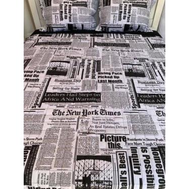 Imagem de Cobre Leito Casal Queen 3 Peças Jornal Matelado 100% Algodão - Bordado