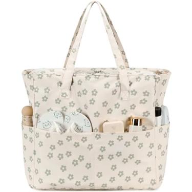 Imagem de Sacola de praia à prova d'água para mulheres, mulheres, extragrande, bolsa de ginástica, bolsa de mão com compartimento molhado para viagens de fim de semana, Flor verde bege, X-Large, E2032