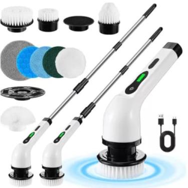 Imagem de Esfregao de Limpeza Eletrico, Escova Giratória Elétrica 360º Multiuso Recarregável Esfregão Giratório Sem Fio 7 em 1