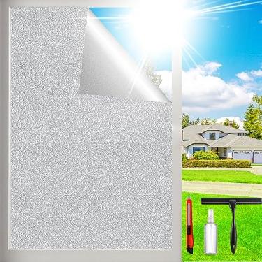 Imagem de Película de privacidade para janela de vidro fosco, película de janela com bloqueio solar para casa, adesivos estáticos removíveis cobertura de janela de porta de banheiro, branca, 90 cm x 38 cm