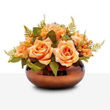 Imagem de Arranjo de Rosas Clássico Decoração Luxo Vaso Vidro Espelhado Wood - F