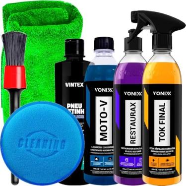 Imagem de Kit Lavagem Completo Vonixx Shampoo para Carro e Moto Moto-V Pneu Pretinho Restaurax e Acessórios Karbox