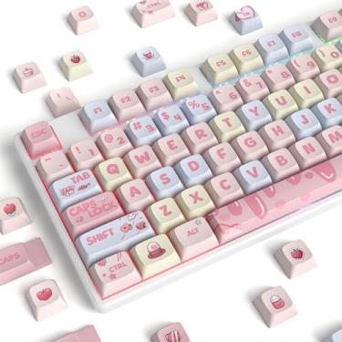 Imagem de Ussixchare Teclas de perfil XDA 133 teclas PBT Teclas personalizadas de sublimação de tinta para switches MX 60% 75% 100% teclados mecânicos para jogos (morango creme)