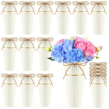 Imagem de Ninehaoou 16 Vasos de 23 cm para centros de mesa, vaso de flores de metal galvanizado com laço de barbante, rústico, vintage, para casamento, balde de estanho, decoração de casa de fazenda, para mesa