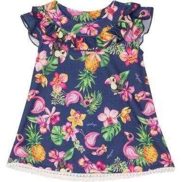 Imagem de Vestido Flamingo para Bebê Azul Marinho Serelepe  5521, M
