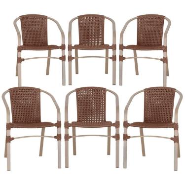Imagem de 06 Cadeiras Floripa Alumínio Pintura Fendi Trama Marrom
