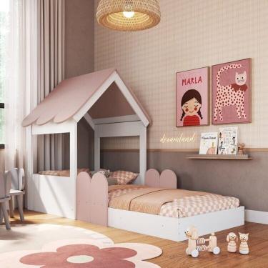Imagem de Cama Montessoriana Casinha com Colchão Incluso Branco/Rosa Milkshake