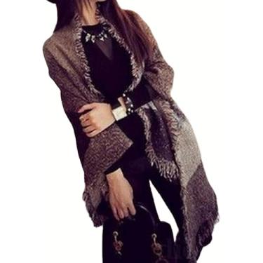 Imagem de Xale Moda Pashmina Mulheres Cachecol Espessamento Quente Inverno Xadrez Cachecol Xale Reversível Capa Xale Enrolar Cobertor Poncho Quente, Khaki, A