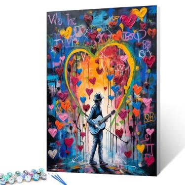 Imagem de Tucocoo Pintura romântica de guitarrista por números para adultos iniciantes pintura acrílica fácil por números em tela com tintas e pincéis Banksy Graffiti Art para decoração de bar de sala de casa