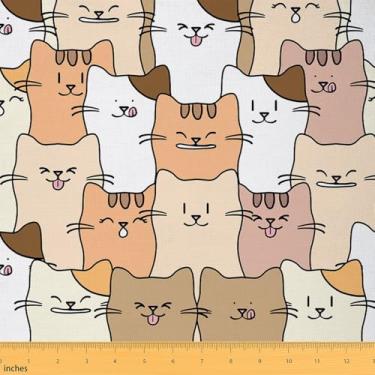 Imagem de Feelyou Tecido de estofamento de gato para cadeiras 2 jardas tecido estampado de gatos por jarda para crianças meninos meninas bonito desenho animado gatinho animal gato presente decorativo