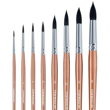 Imagem de Transon Conjunto de pincéis redondos de aquarela com 8 peças de pelo de cabra para aquarelas, acrílicos, tintas, guache, óleo e têmpera
