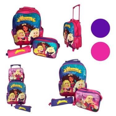Imagem de Kit Mochila Escolar Com Rodinha 3 Peças Princesas Rosa/Roxo - Rocie