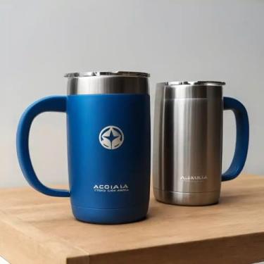 Imagem de Caneca Térmica Parede Dupla em Aço Inox Azul 650ml com Alça Ergonômica - Estilo Com Logo