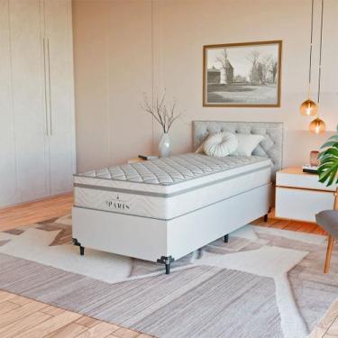 Imagem de Cama Box Solteiro + Colchão Paris Molas Ensacadas Branco - eShop casa